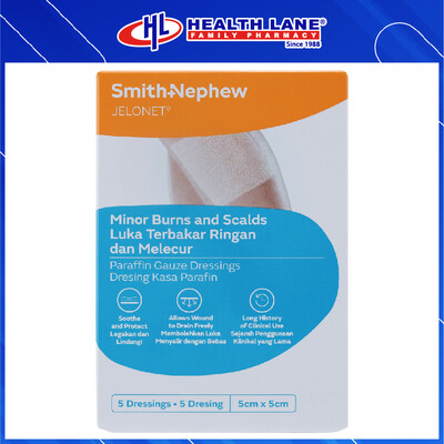 SMITH & NEPHEW JELONET PARAFIN GAUZE DRESSING 5CMx5CM (5'S)